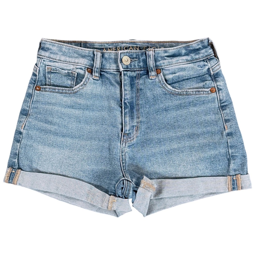 AMERICAN EAGLE Mom Shorts Womens Size 0 Blue Denim High Rise Cuffed Casual